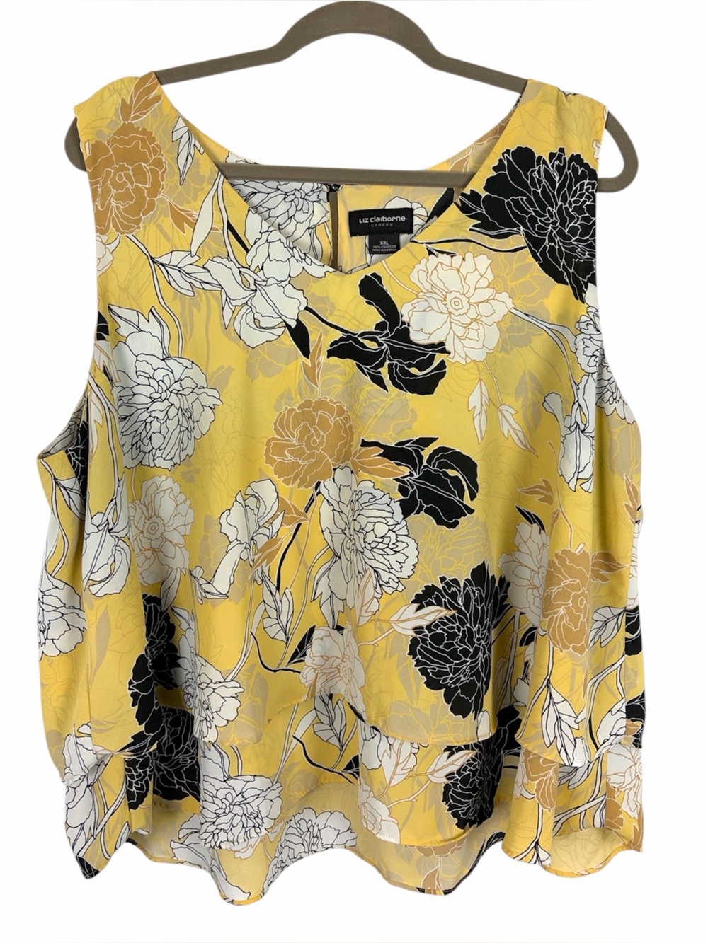 Liz Claiborne Career Yellow Floral Layered Sleeveless Blouse Top Women’s XXL